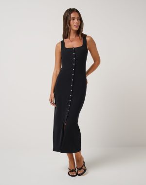 Cloud Rib Button Tank Dress